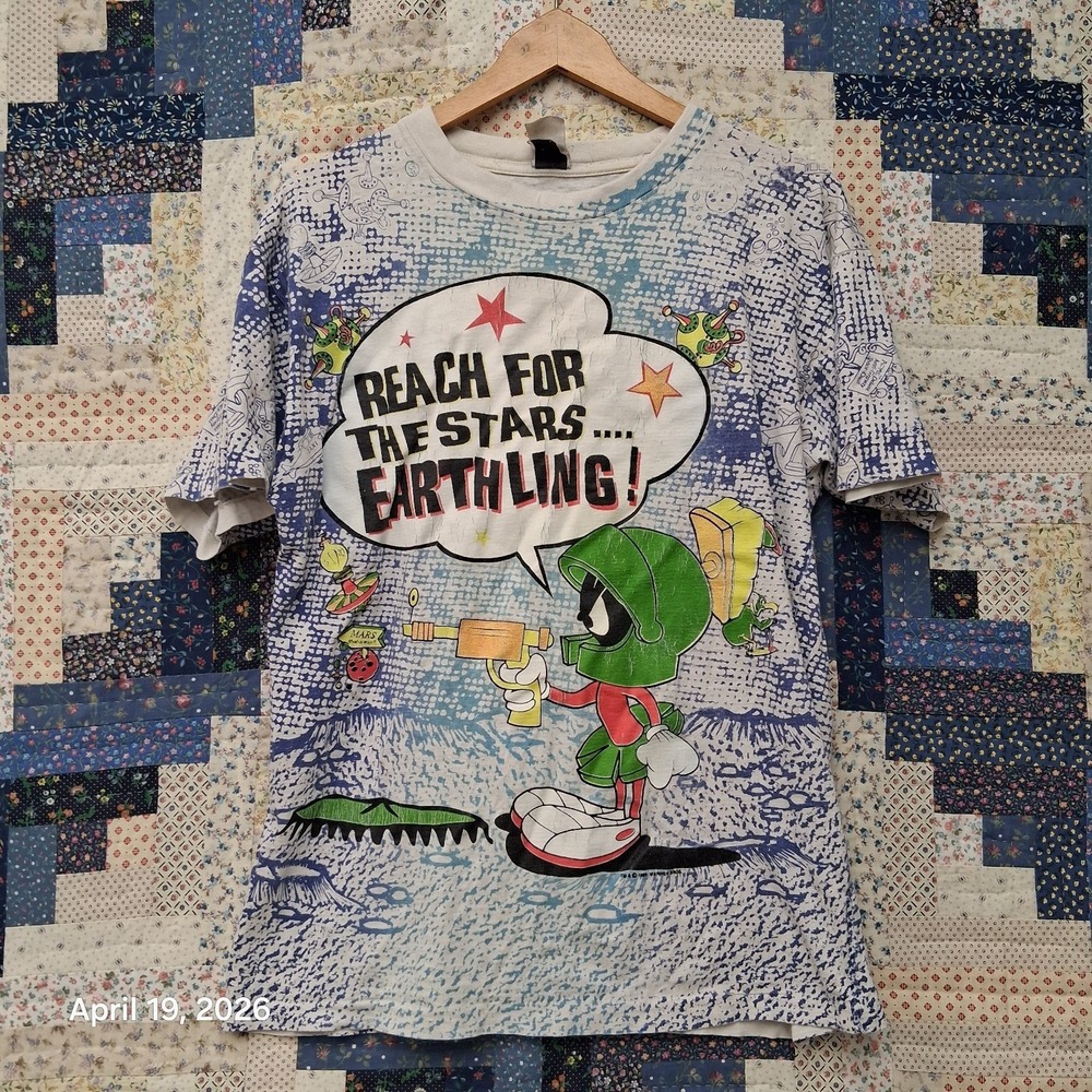 Vintage Marvin The Martian AOP Reach for the Stars T Shirt Sz Large 1993 90s